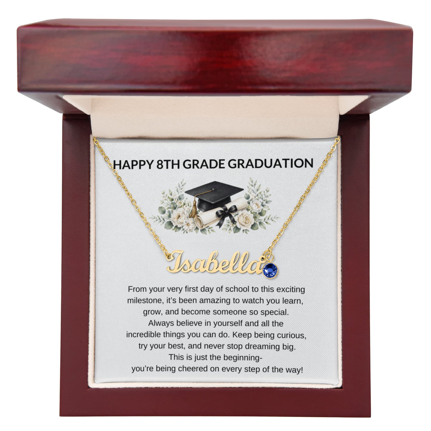 8th Grade Graduation Birthstone Name Necklace