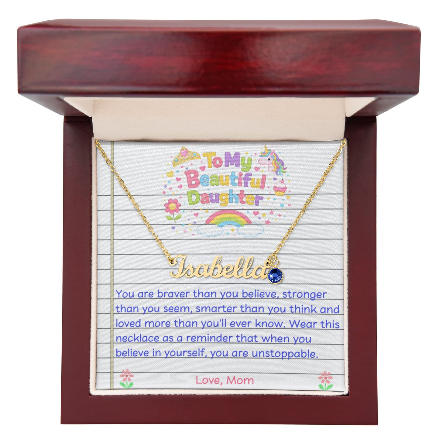 To My Daughter Birthstone Name Necklace
