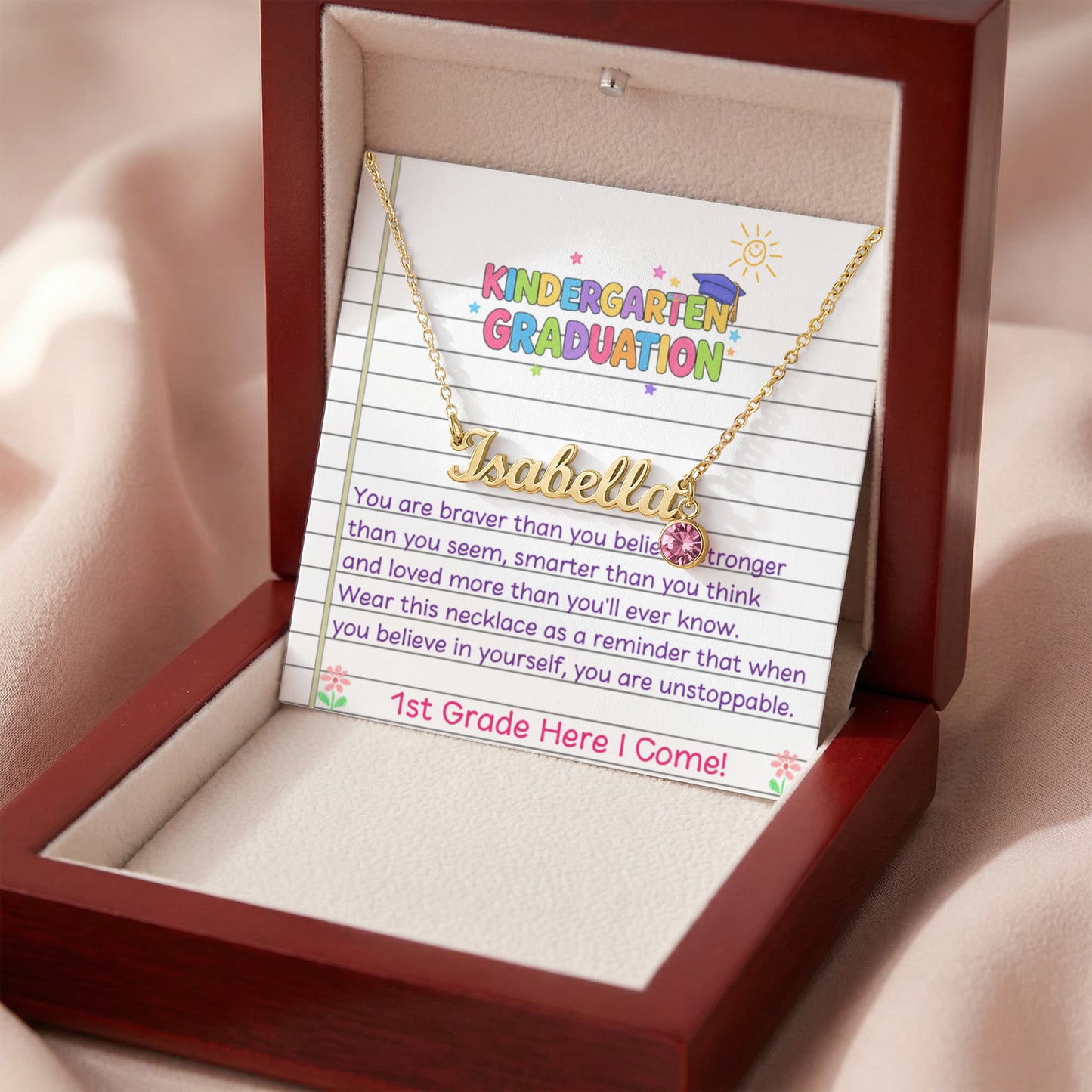 Kindergarten Graduation Birthstone Name Necklace