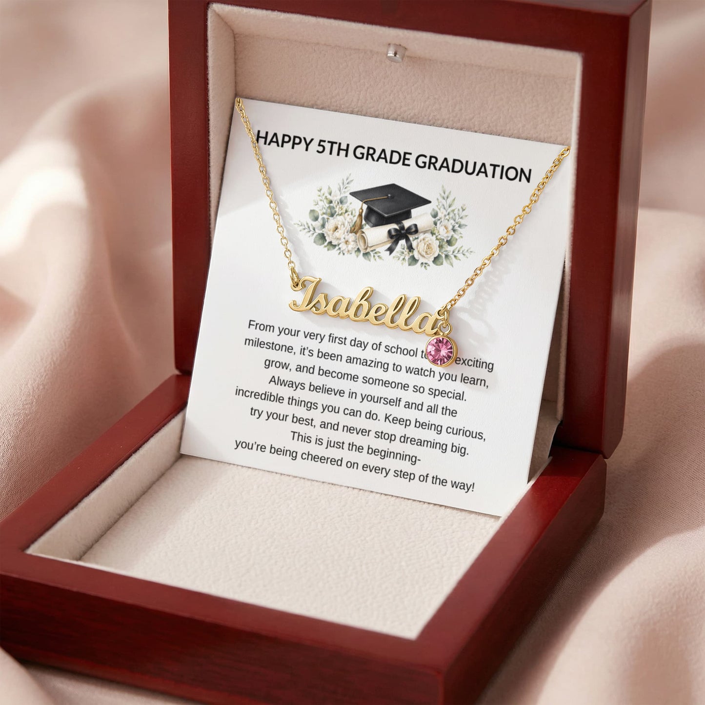 5th Grade Graduation Name Necklace with Birthstone