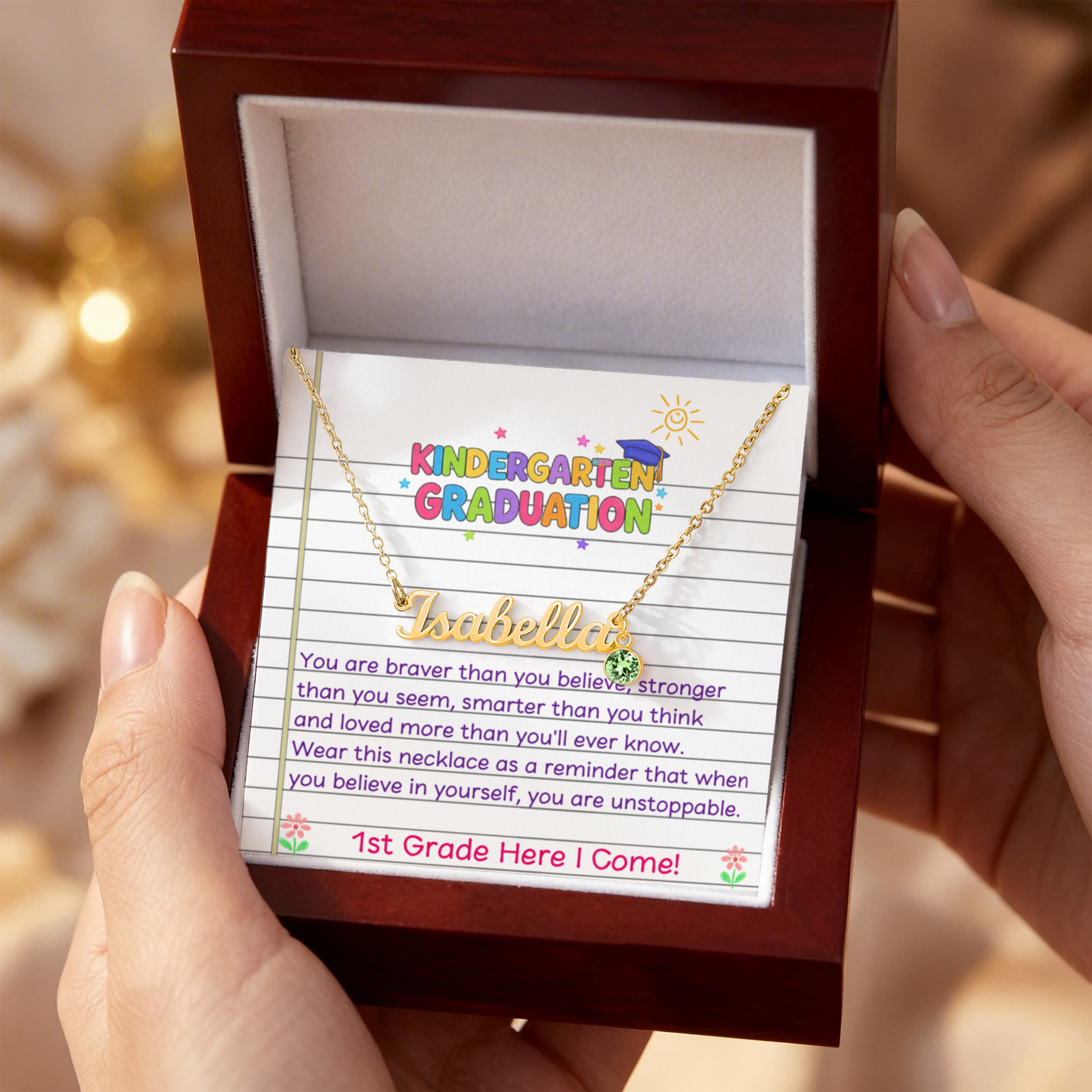 Kindergarten Graduation Birthstone Name Necklace