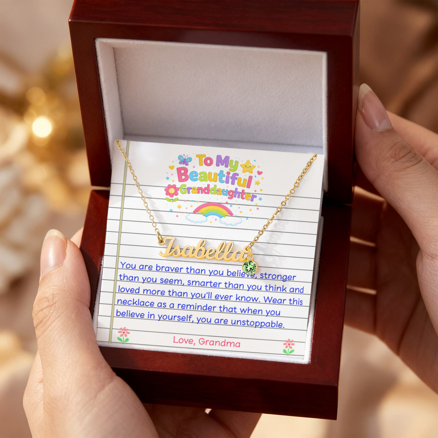 Granddaughter Birthstone Name Necklace