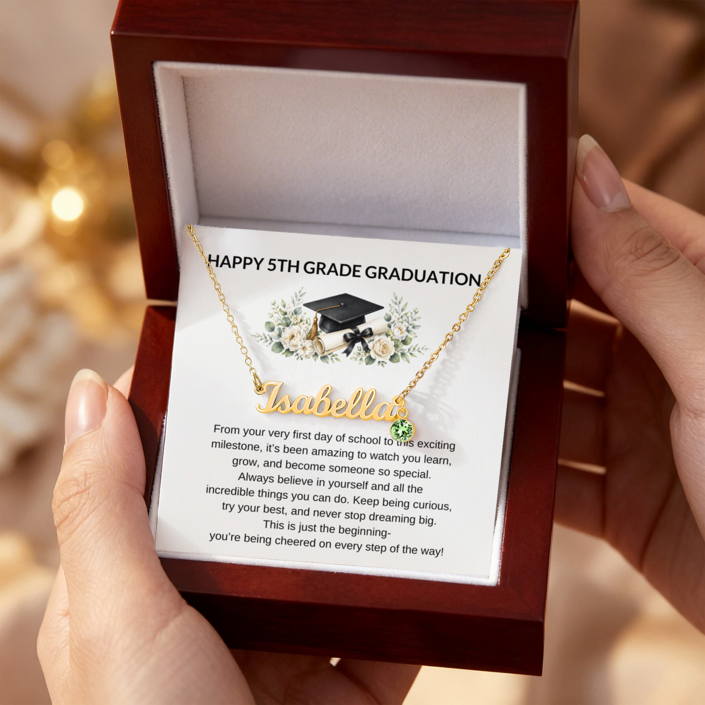 5th Grade Graduation Name Necklace with Birthstone