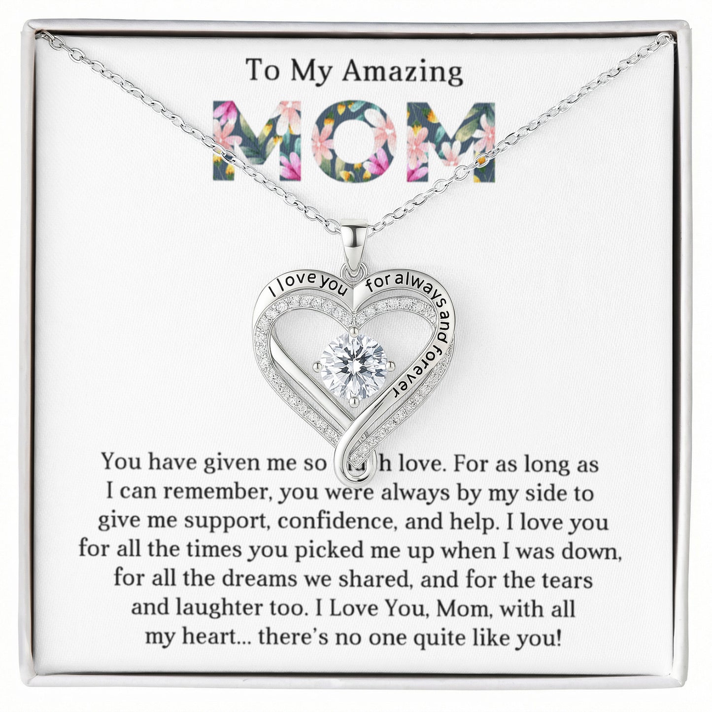 Mom Love You Always Heart Necklace