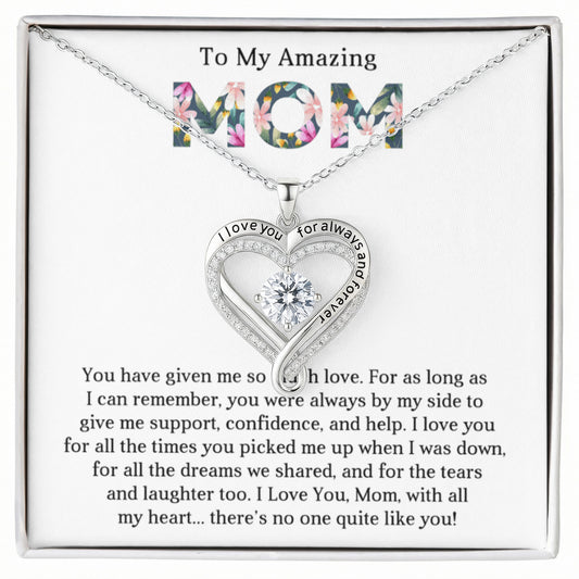 Mom Love You Always Heart Necklace