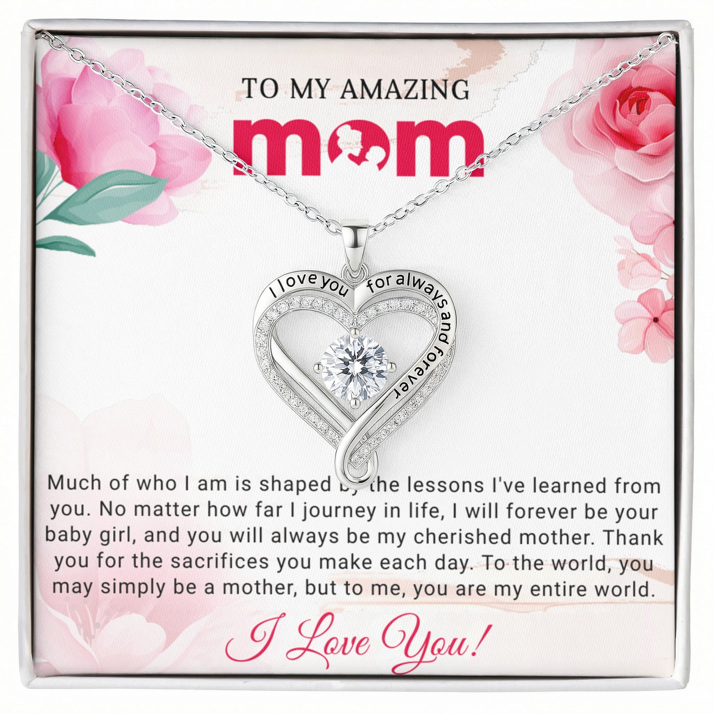 Mom Love You Always Heart Necklace