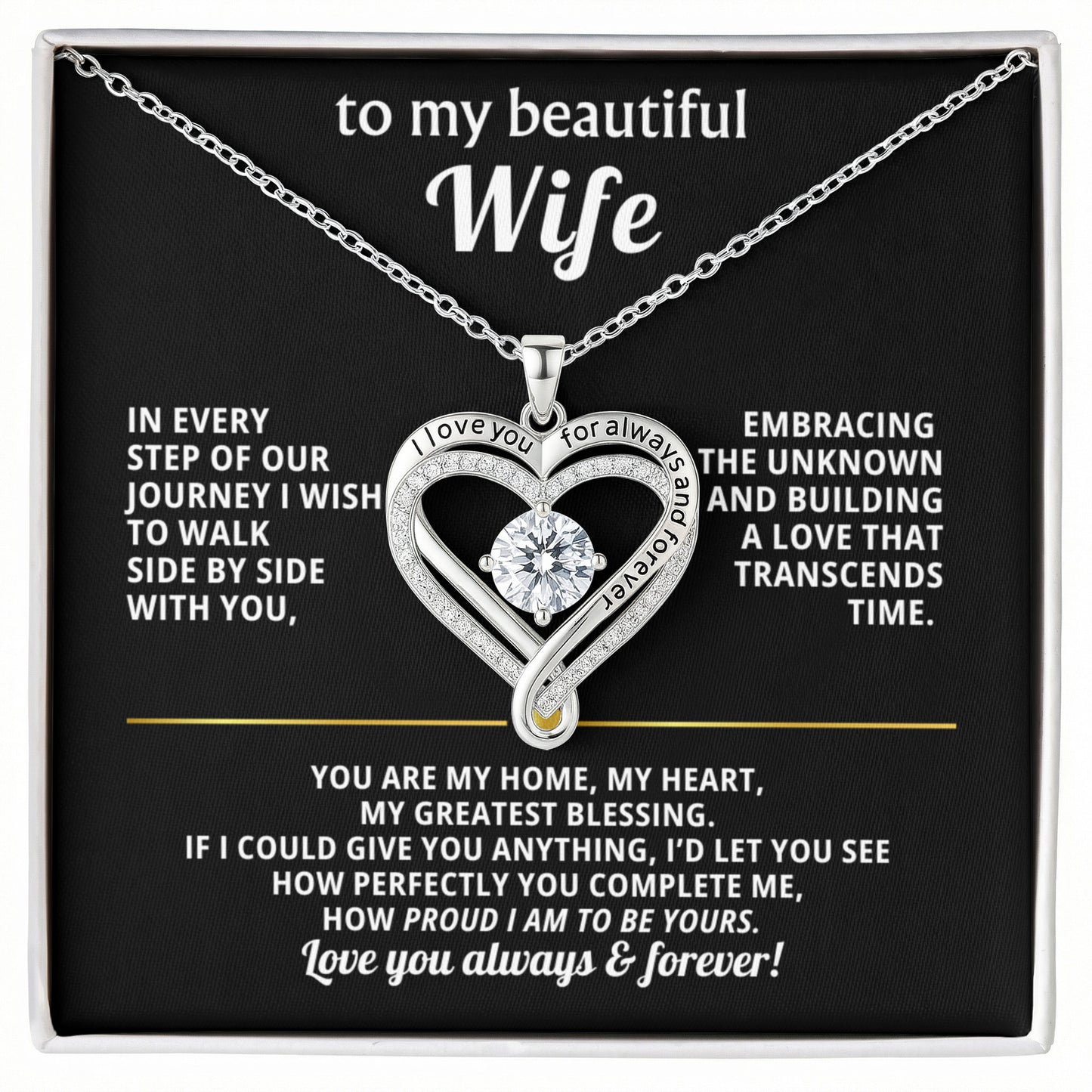 To My Wife Love You Always Heart Necklace Gift