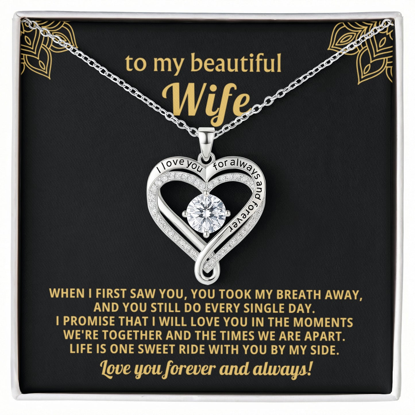 To My Wife Always & Forever Heart Necklace Gift
