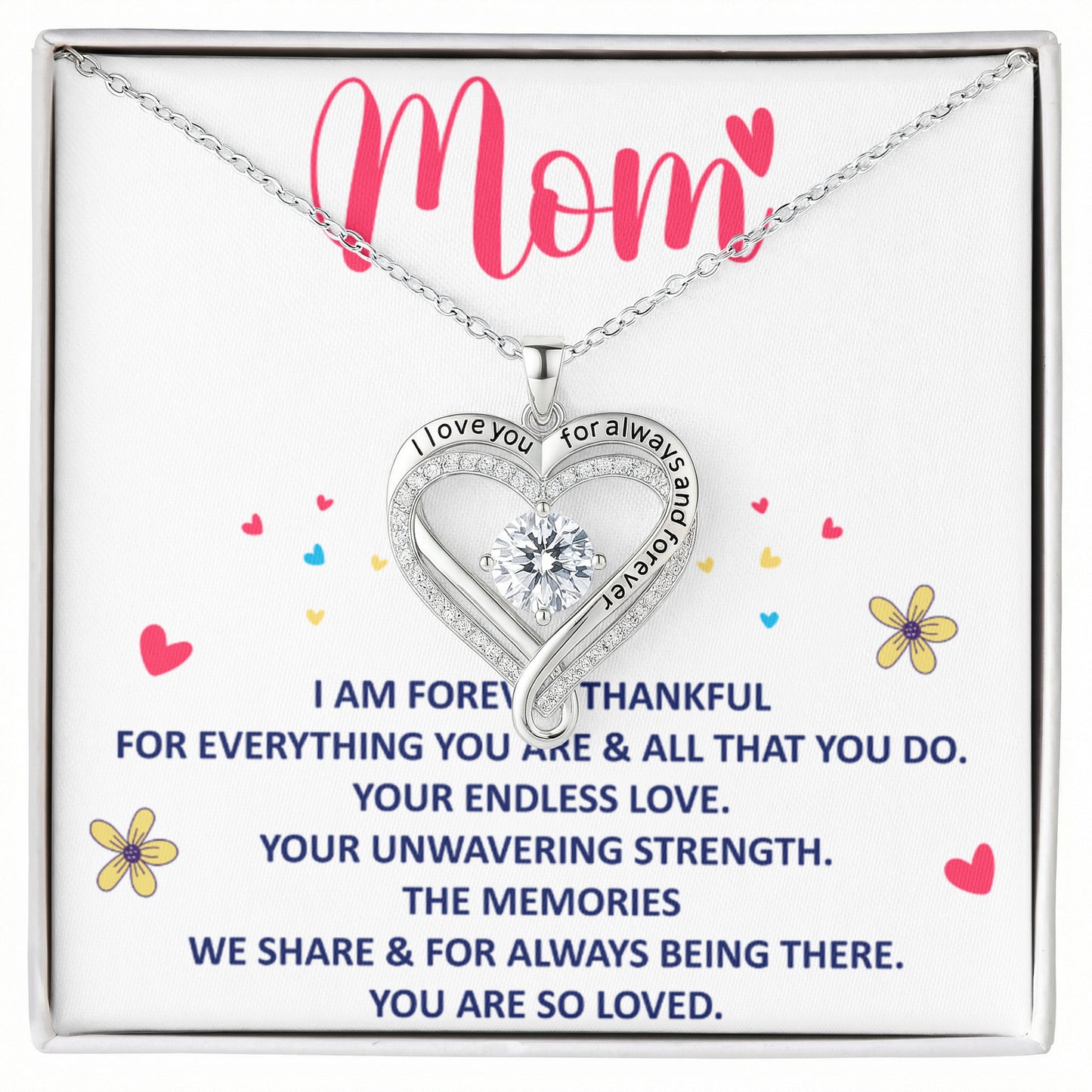 Mom Love You Always Heart Necklace
