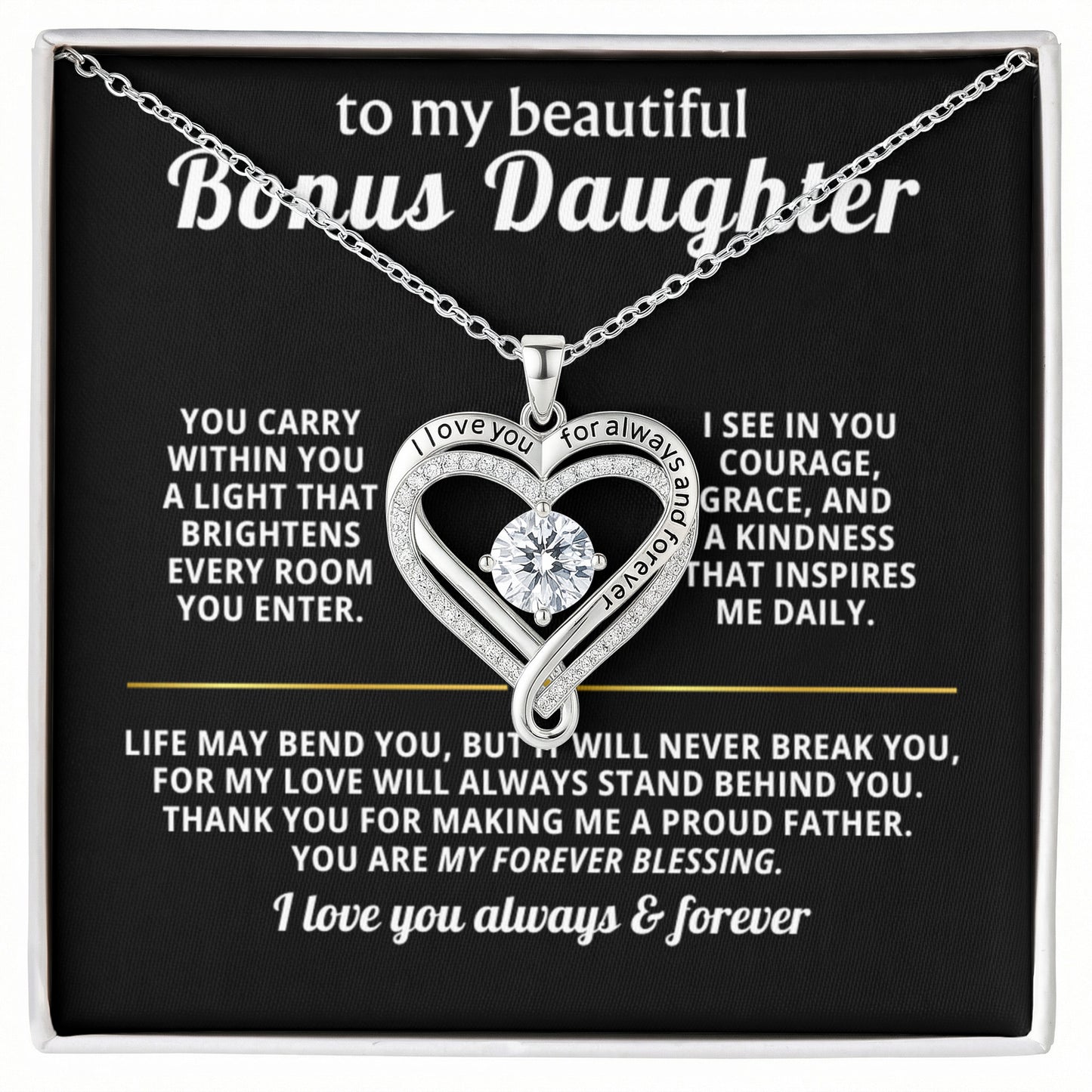 Bonus Daughter Love You Always Heart Necklace