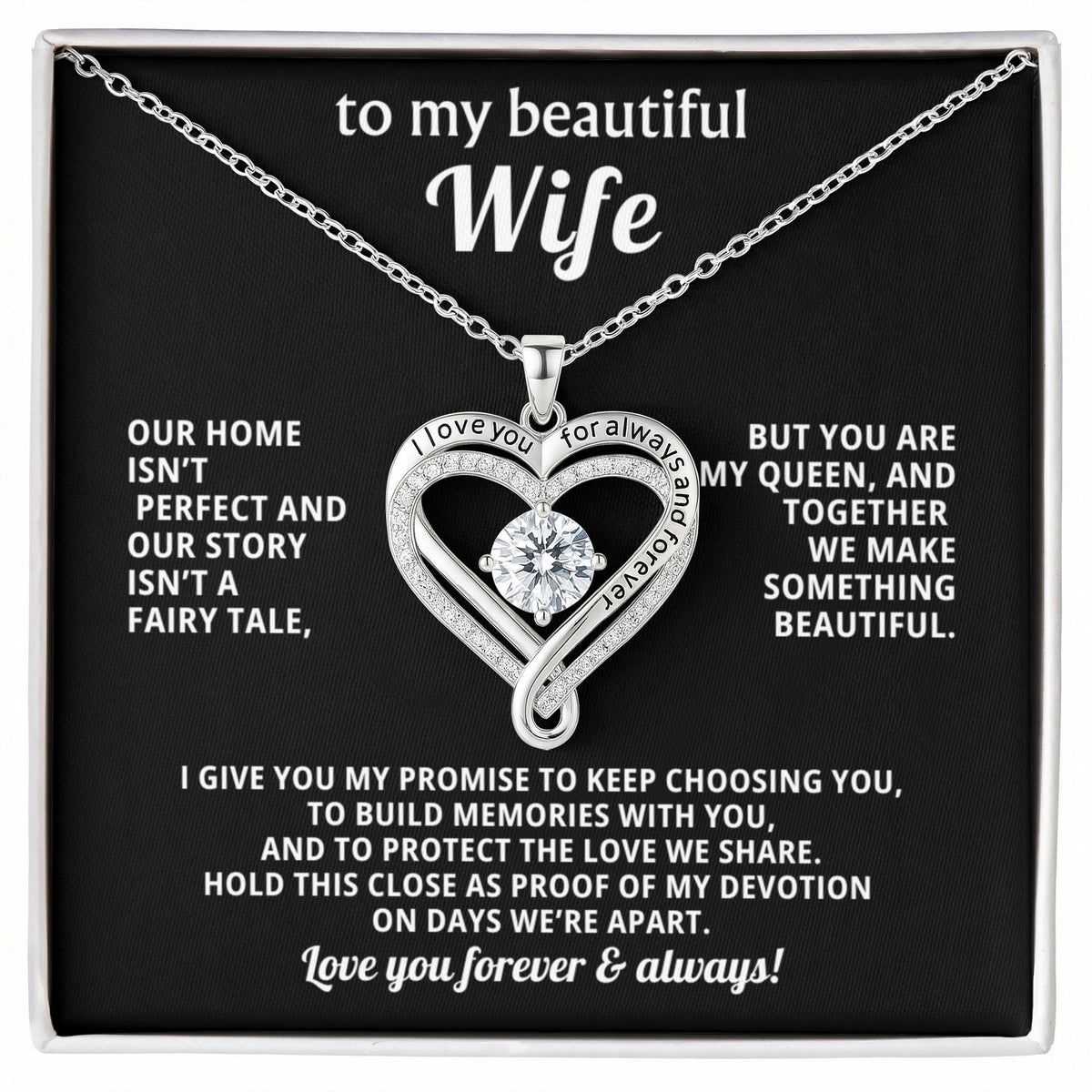 To My Wife Love You Always Heart Necklace Gift