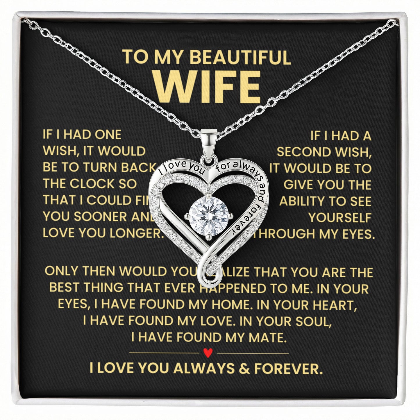 To My Wife Always & Forever Heart Necklace Gift