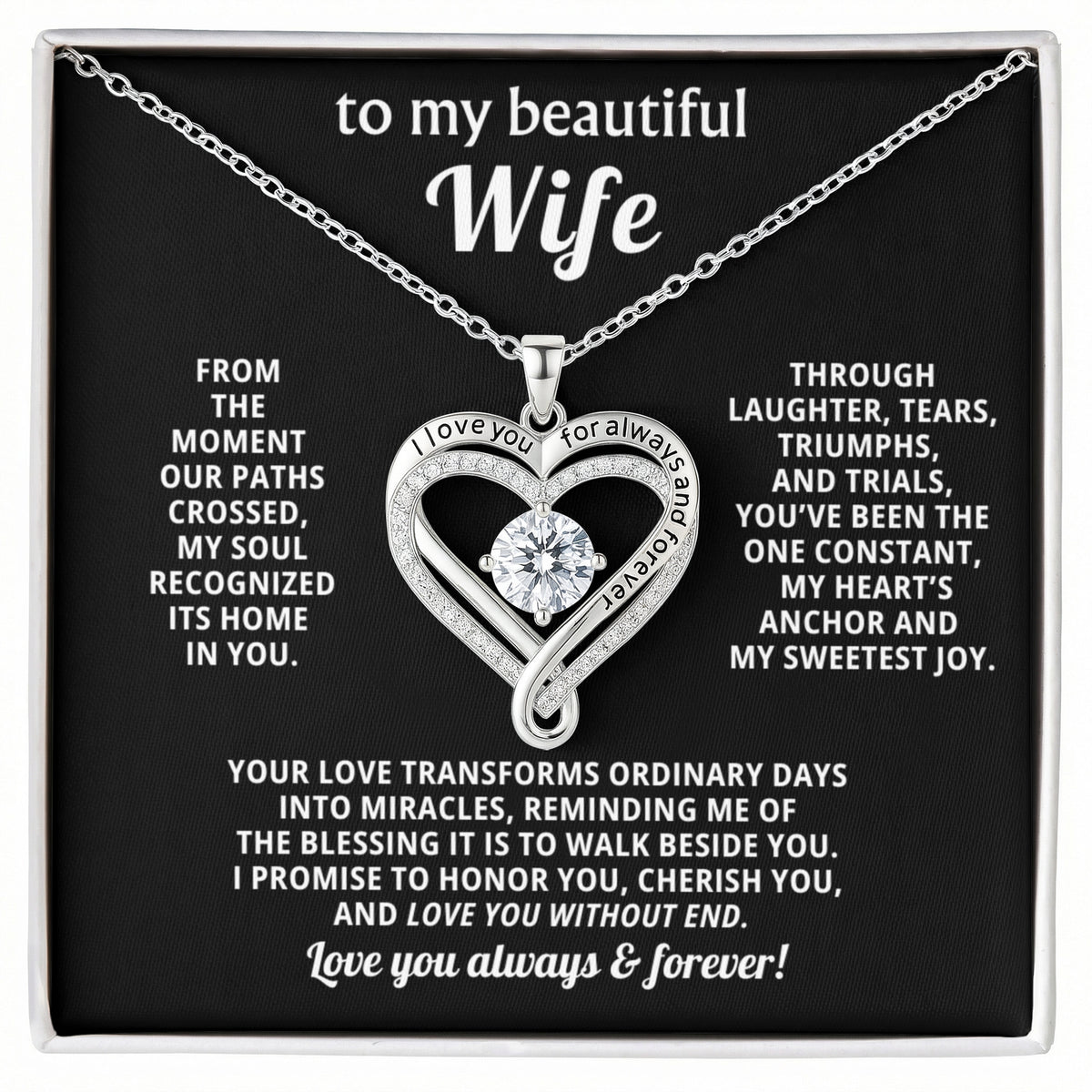 To My Wife Love You Always Heart Necklace Gift