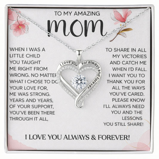 Mom Love You Always Heart Necklace