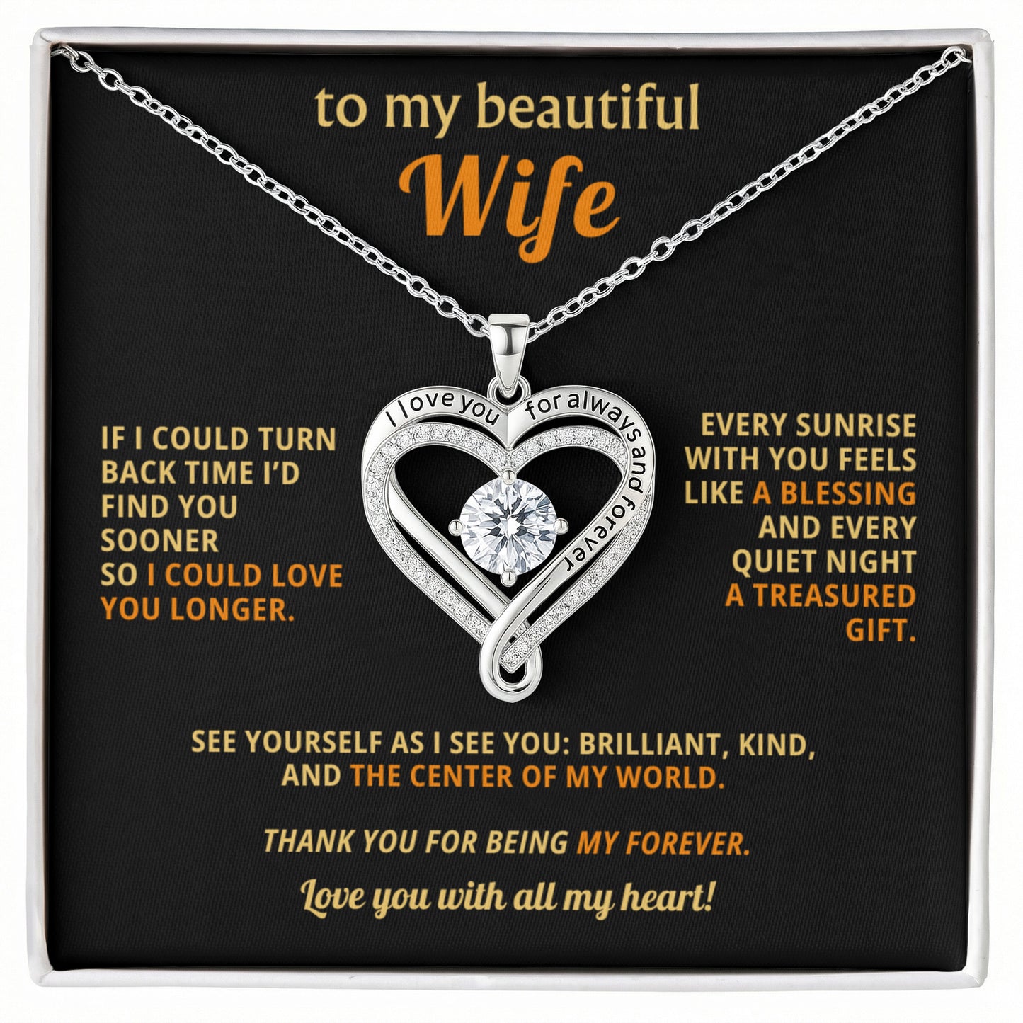 To My Wife Love You Always Heart Necklace Gift