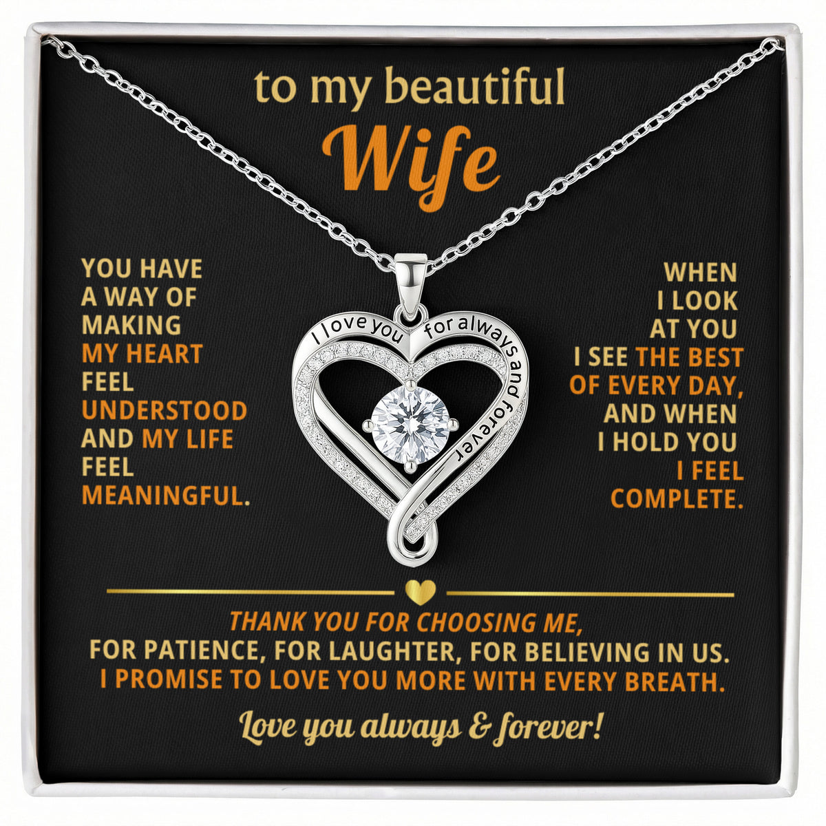 To My Wife Love You Always Heart Necklace Gift