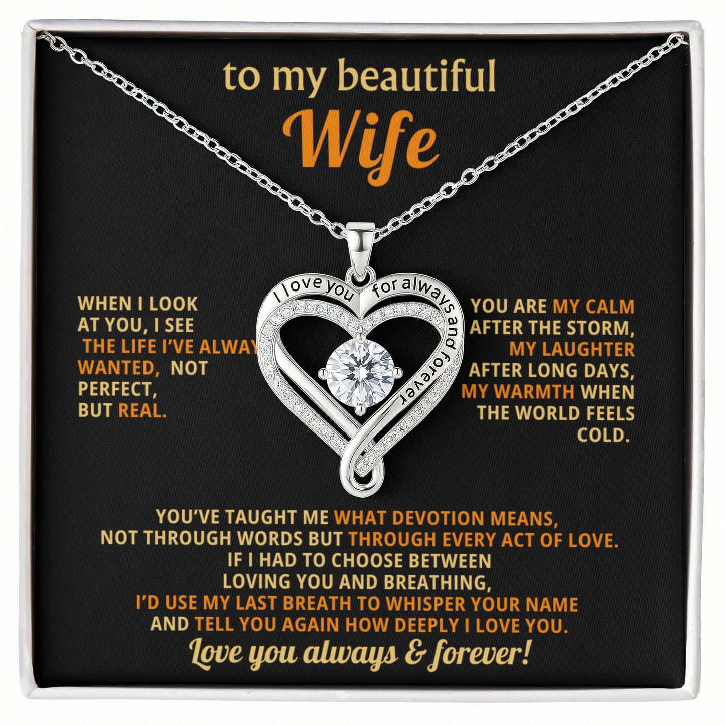 To My Wife Love You Always Heart Necklace Gift