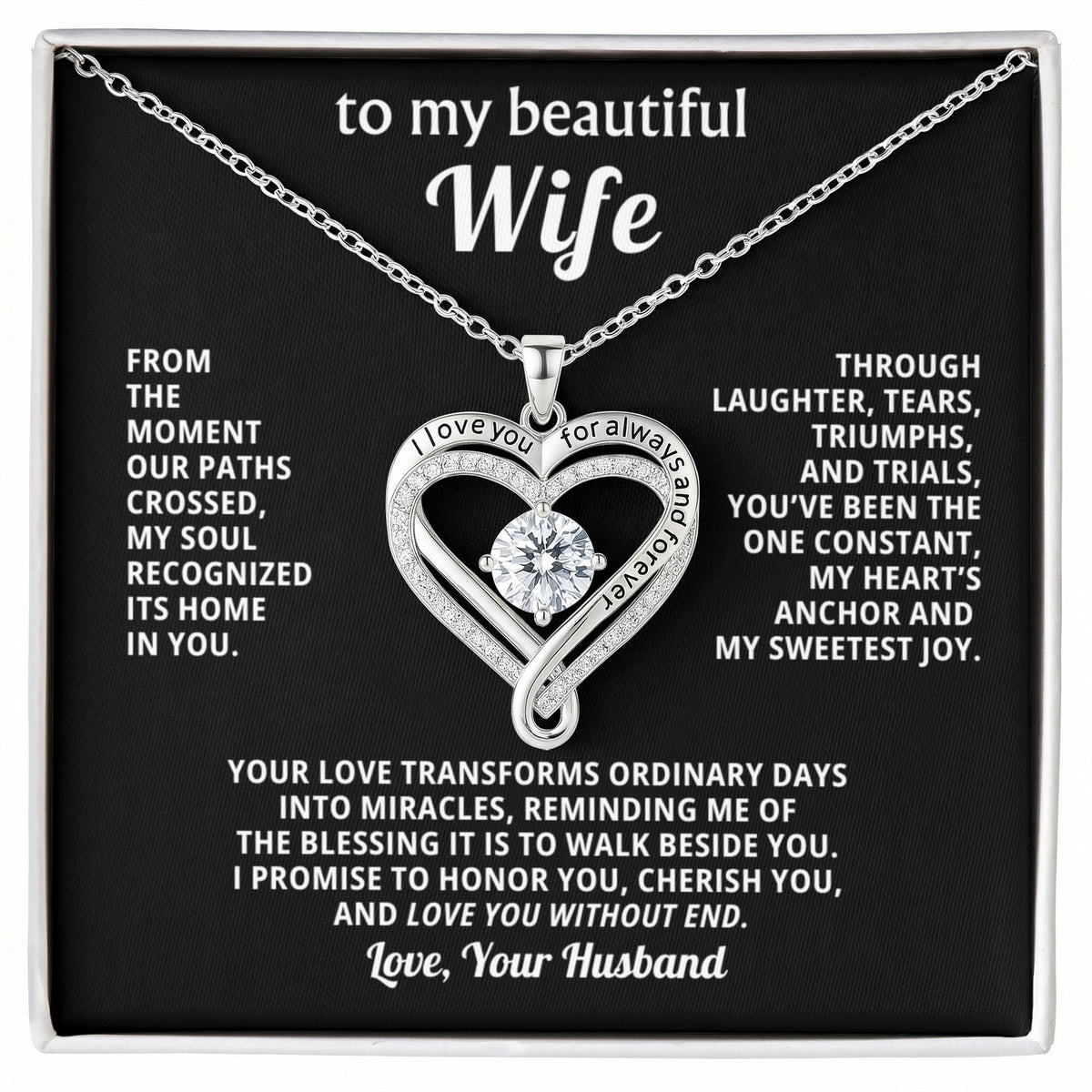 To My Wife Love You Always Heart Necklace Gift