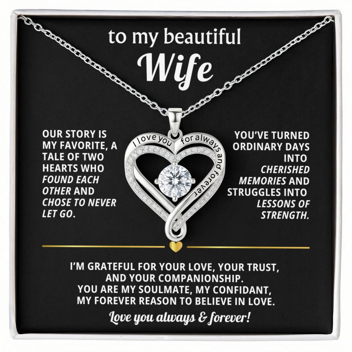 To My Wife Love You Always Heart Necklace Gift
