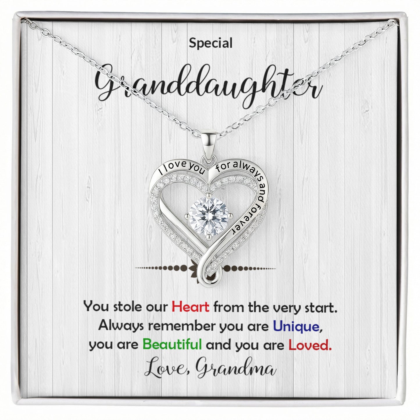 Granddaughter Love You Always Heart Necklace