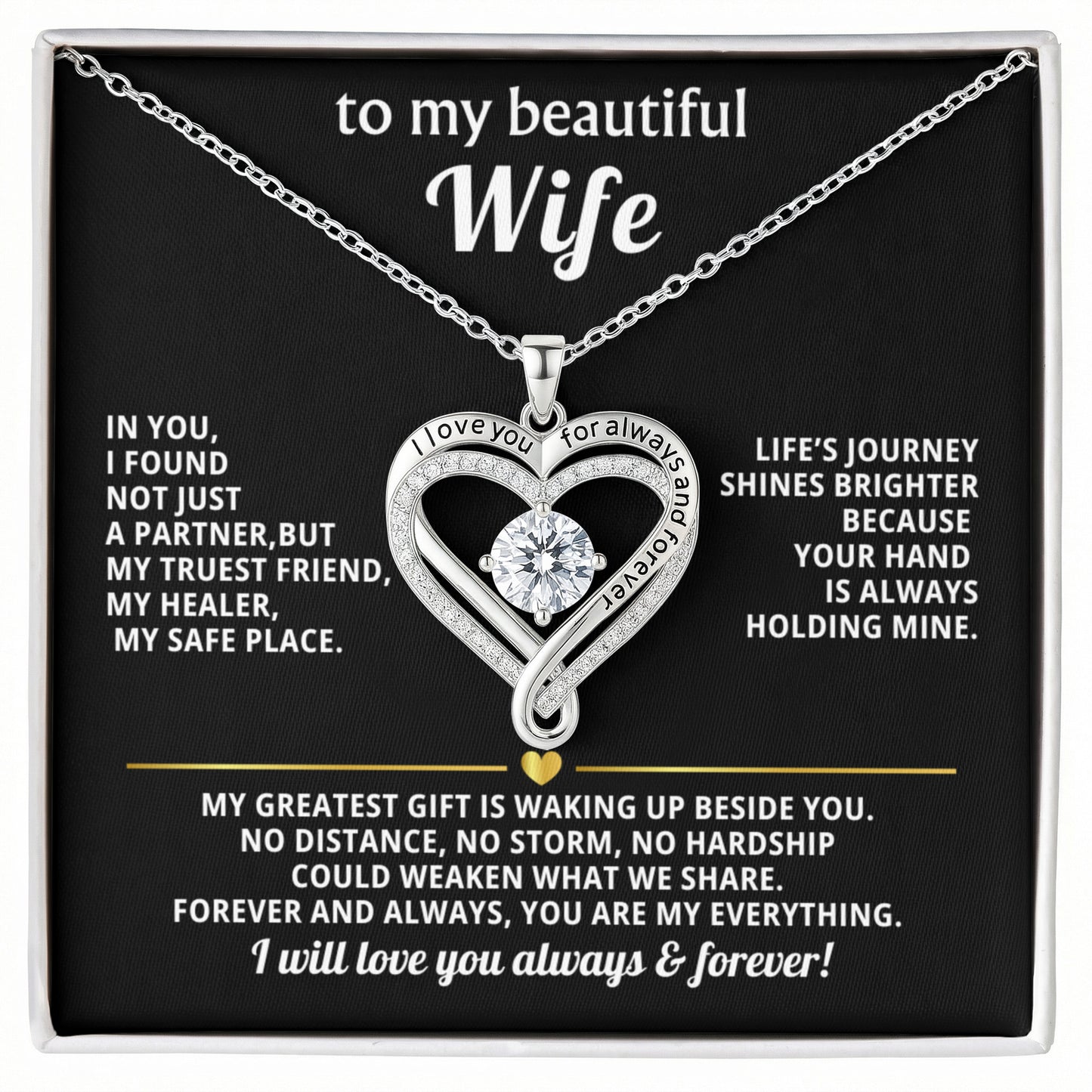 To My Wife Love You Always Heart Necklace Gift