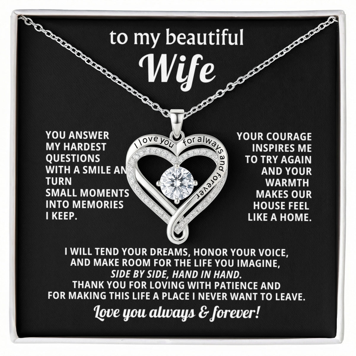To My Wife Love You Always Heart Necklace Gift