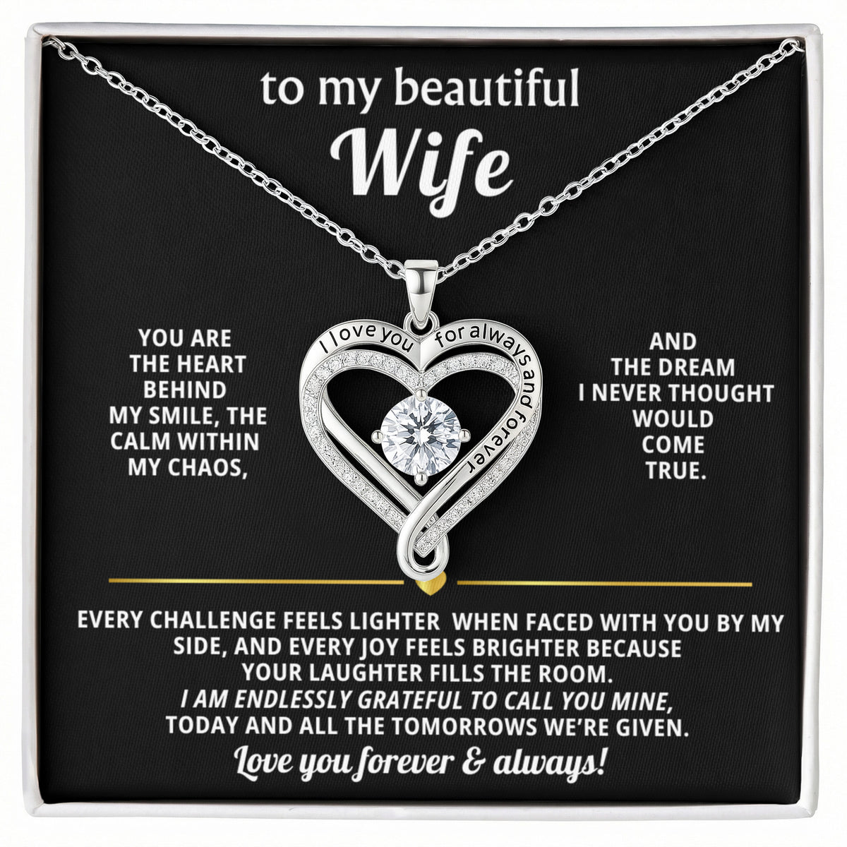 To My Wife Love You Always Heart Necklace Gift