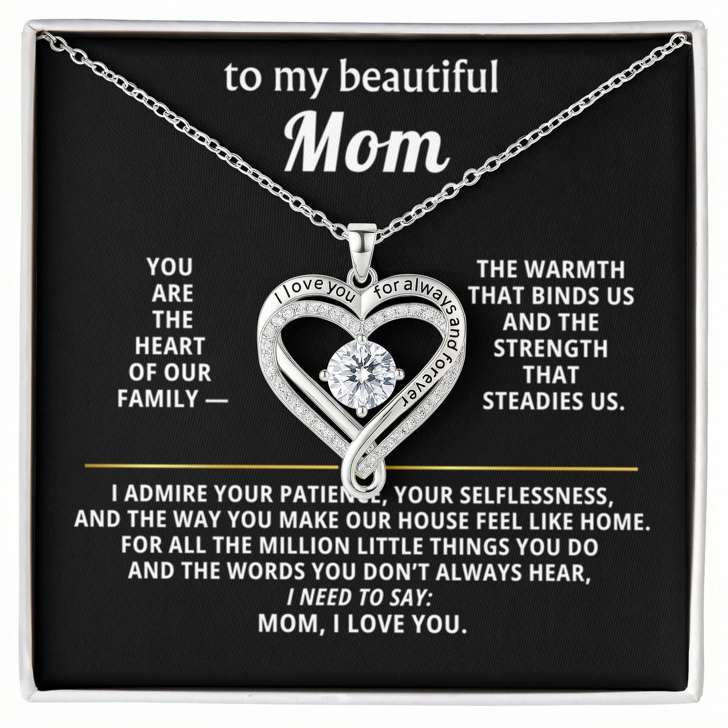 Mom Love You Always Heart Necklace