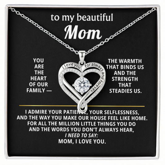 Mom Love You Always Heart Necklace