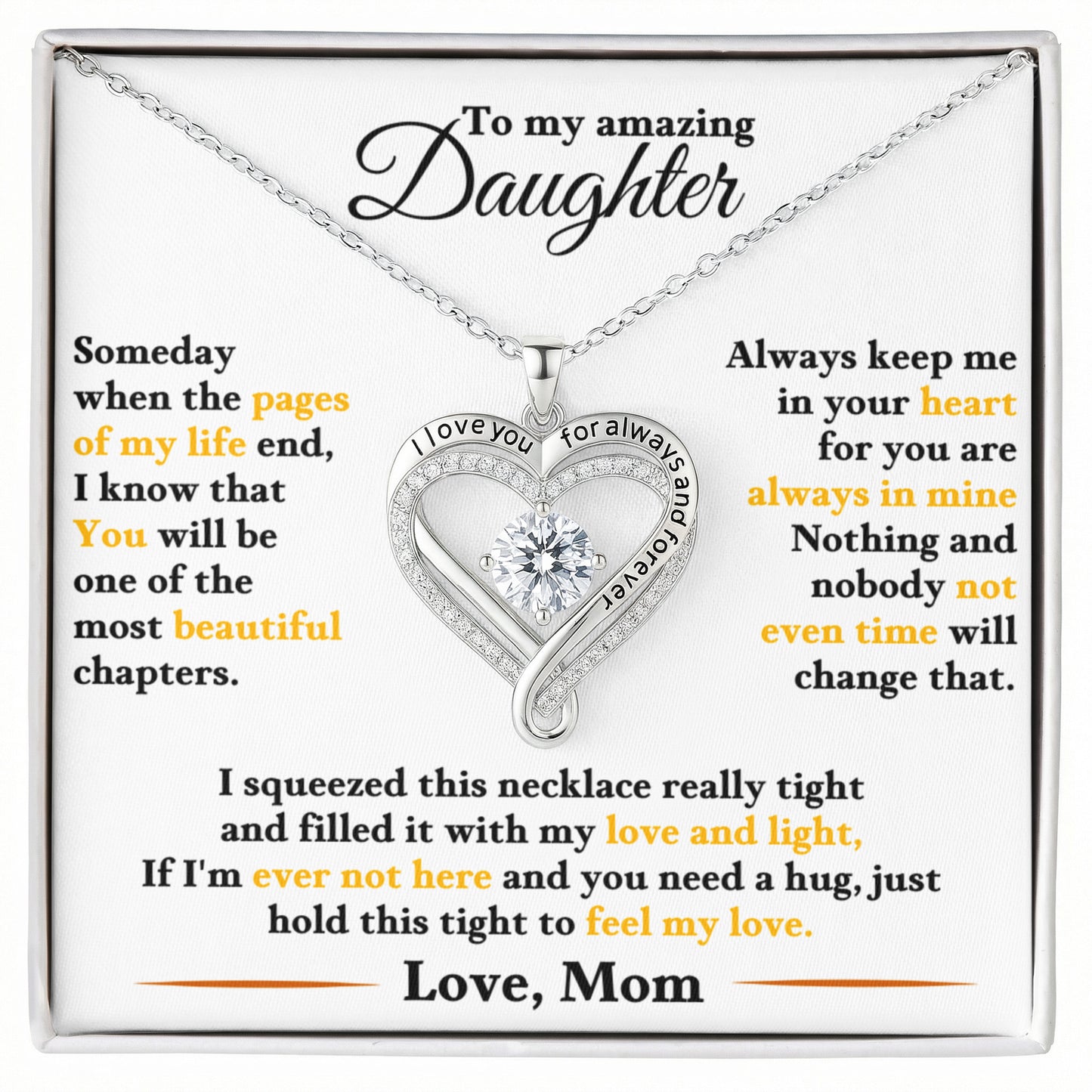 Daughter Love You Always Heart Necklace