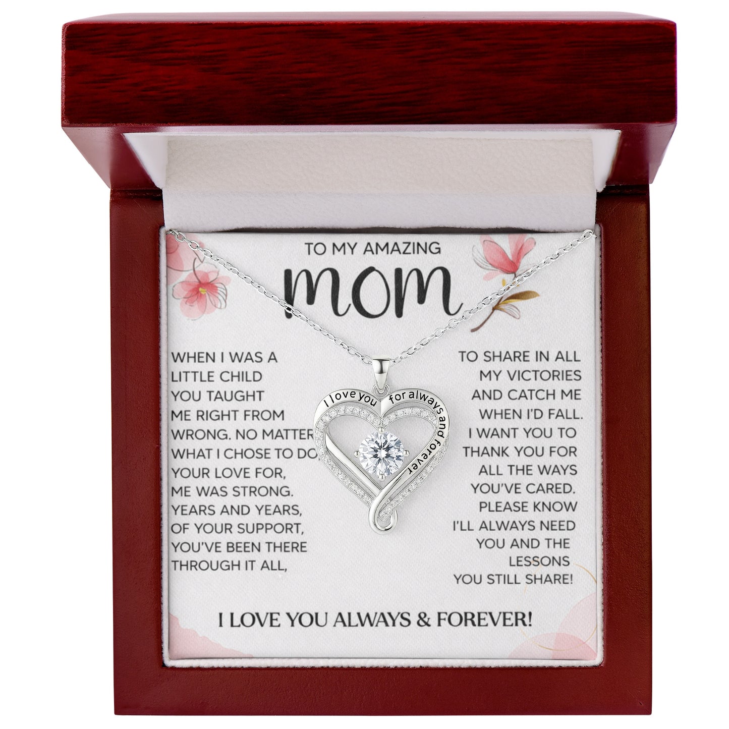 Mom Love You Always Heart Necklace