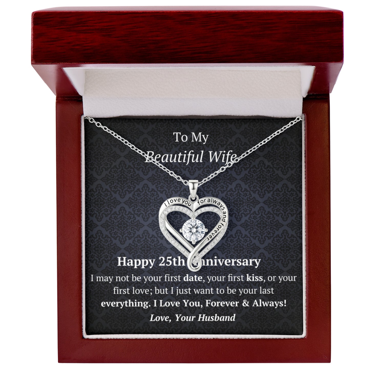 Wife 25th Anniversary Wife Love You Always Heart Necklace
