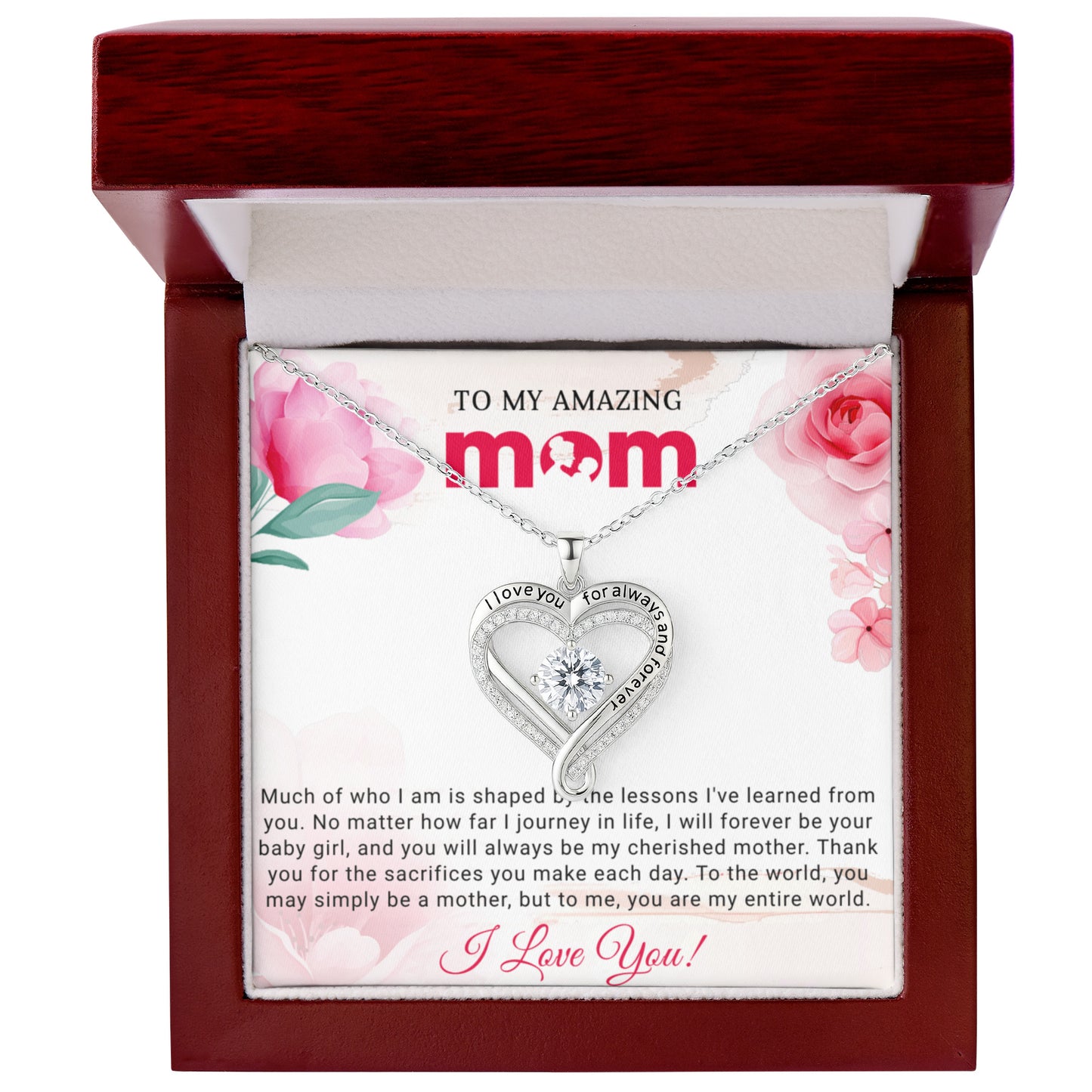 Mom Love You Always Heart Necklace