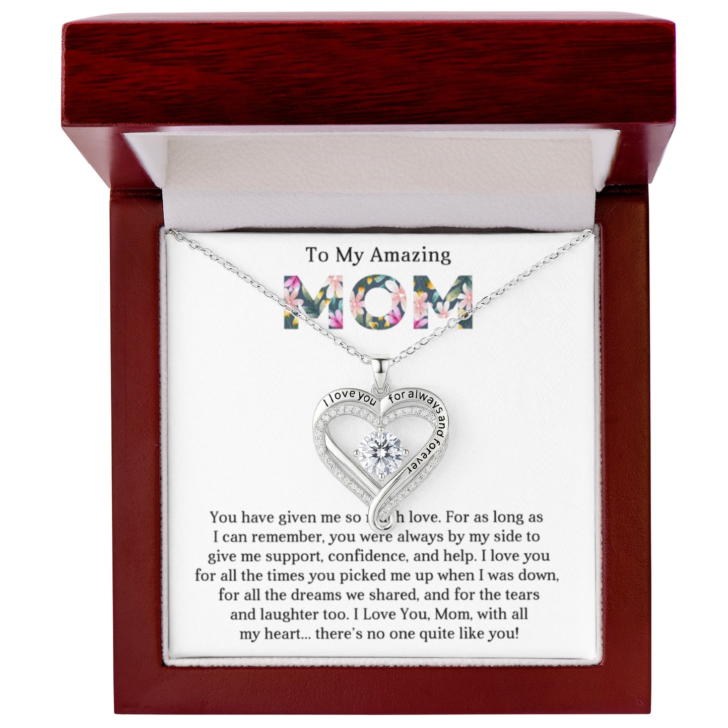 Mom Love You Always Heart Necklace