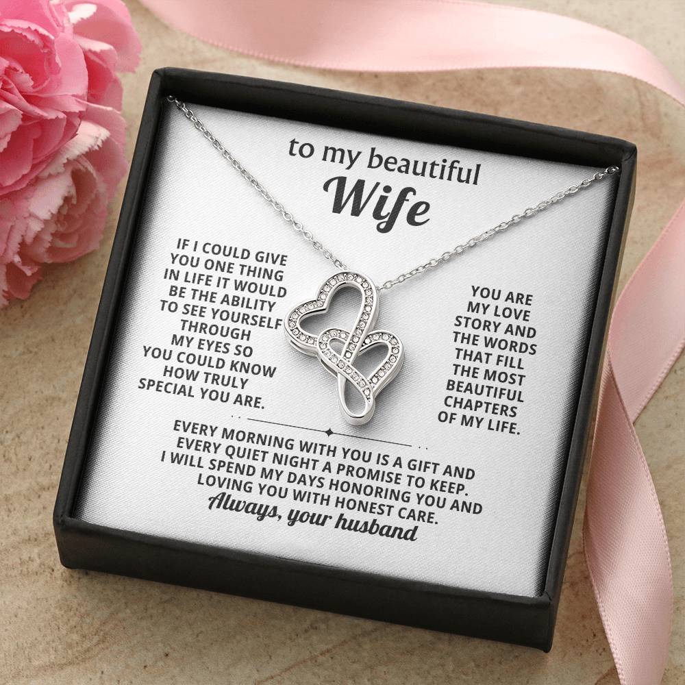 To My Beautiful Wife Heart to Heart Necklace Gift