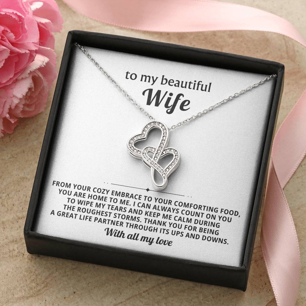 To My Beautiful Wife Heart to Heart Necklace Gift