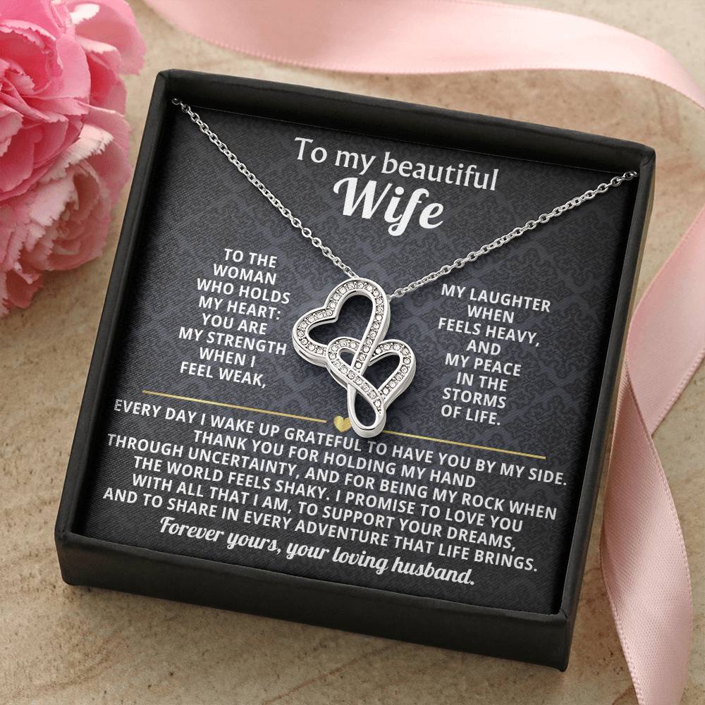 To My Beautiful Wife Heart to Heart Necklace Gift