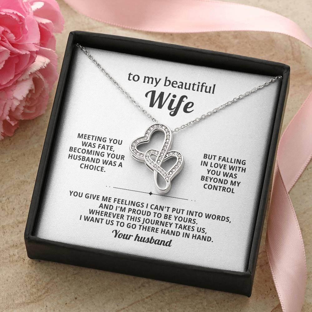 To My Beautiful Wife Heart to Heart Necklace Gift