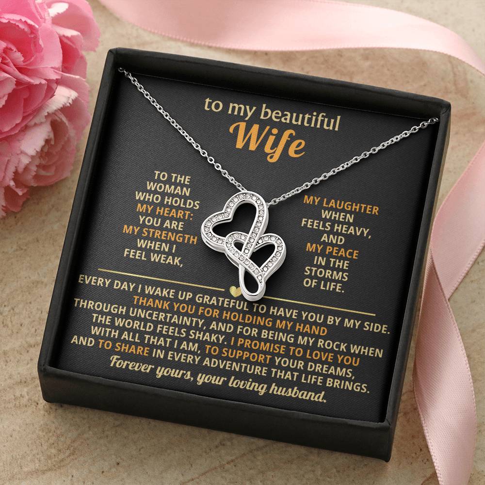 To My Beautiful Wife Heart to Heart Necklace Gift