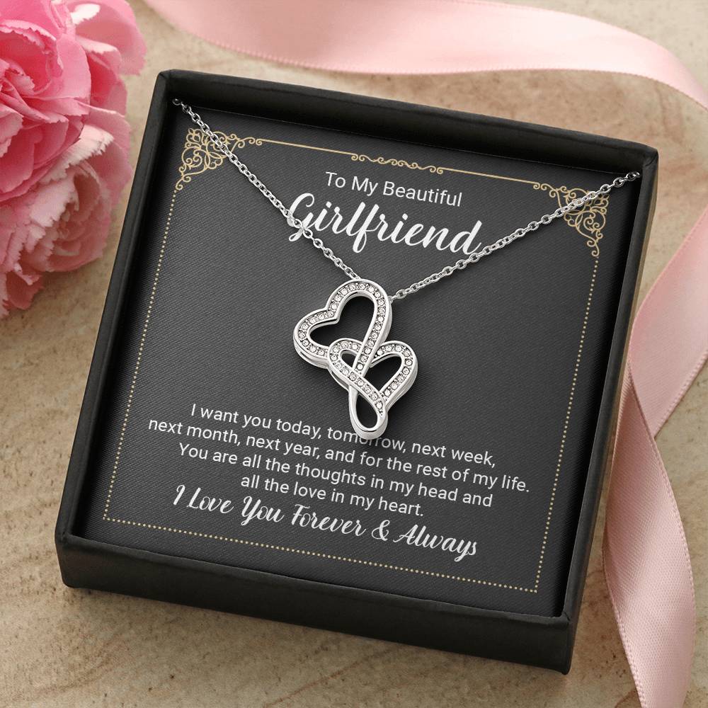 Girlfriend Double Heart Necklace Gift-[Heartfelt Family Gift]