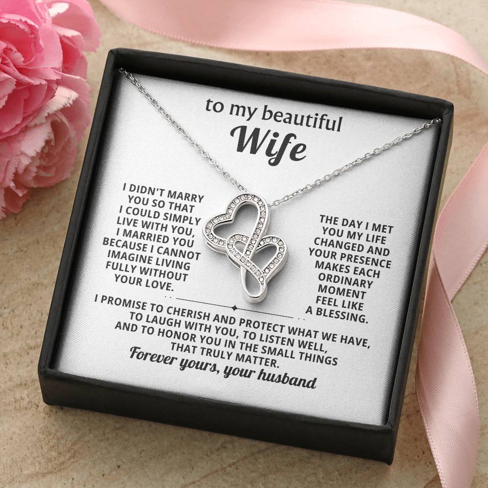 To My Beautiful Wife Heart to Heart Necklace Gift