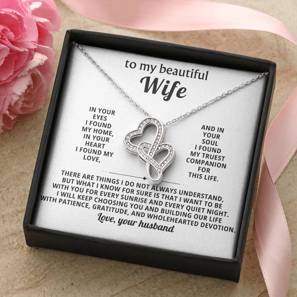 To My Beautiful Wife Heart to Heart Necklace Gift