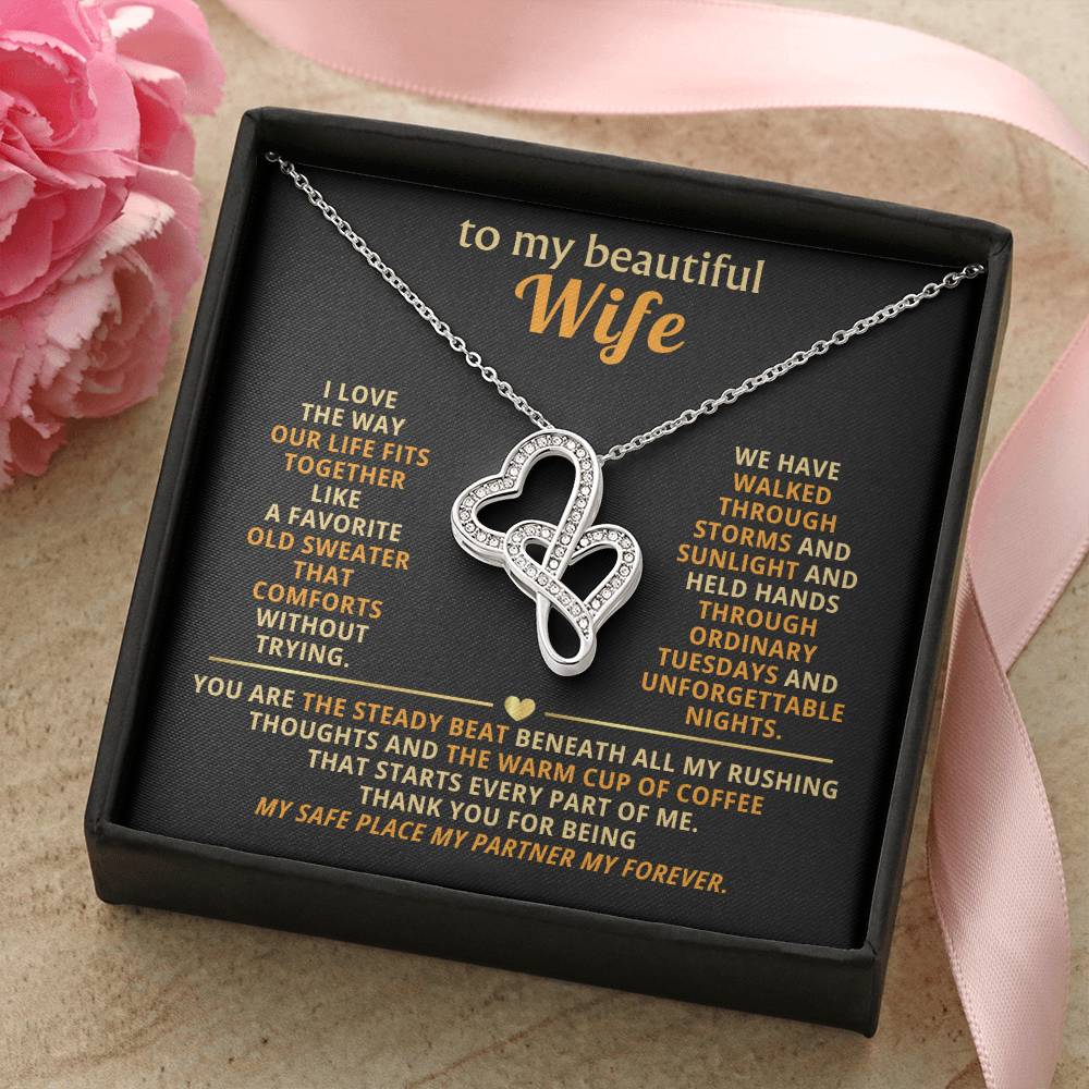 To My Beautiful Wife Heart to Heart Necklace Gift