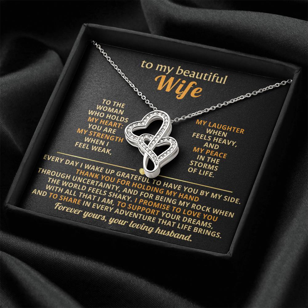 To My Beautiful Wife Heart to Heart Necklace Gift