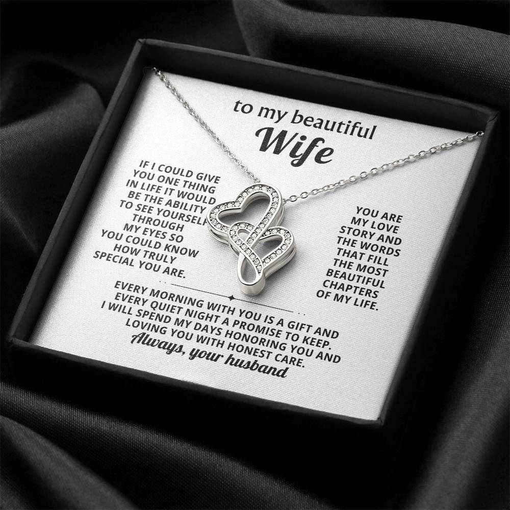 To My Beautiful Wife Heart to Heart Necklace Gift