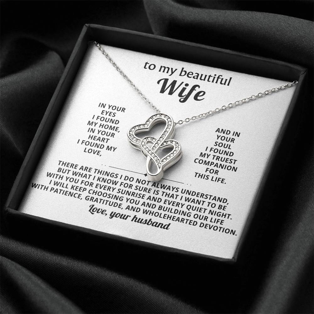 To My Beautiful Wife Heart to Heart Necklace Gift