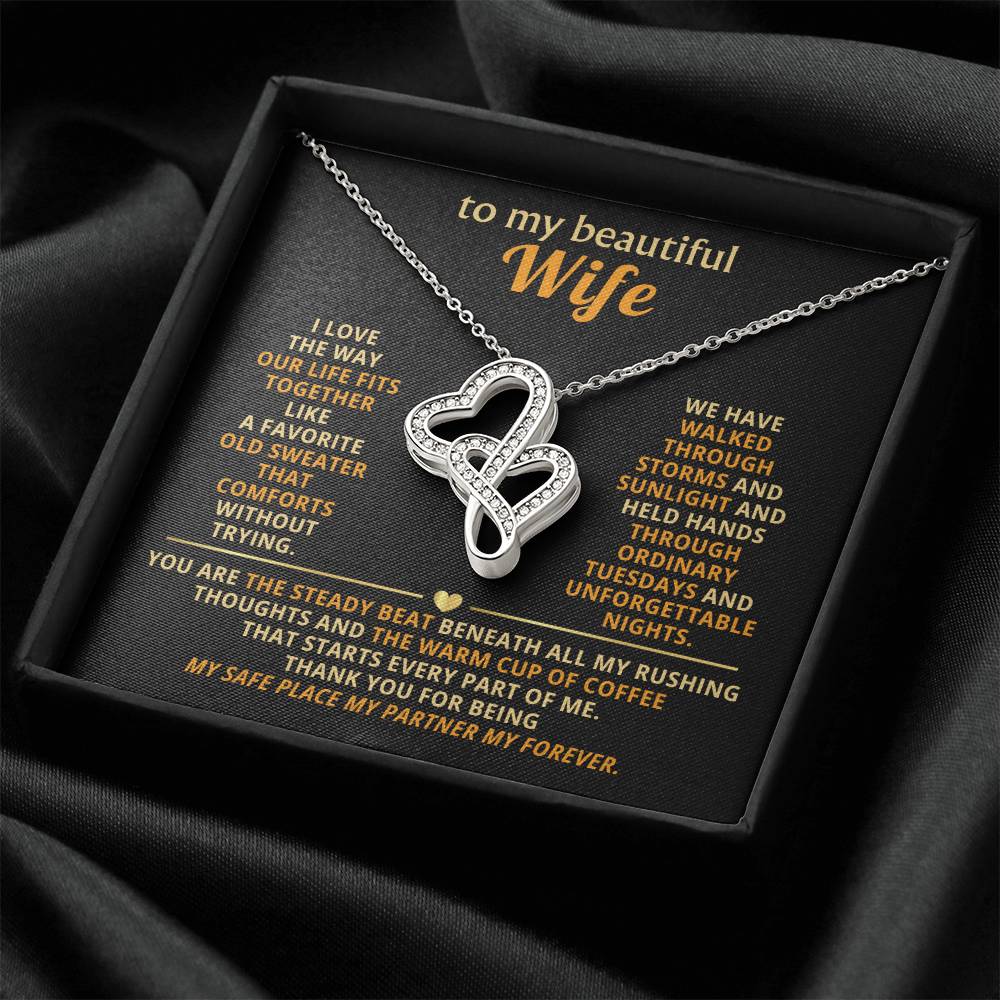 To My Beautiful Wife Heart to Heart Necklace Gift