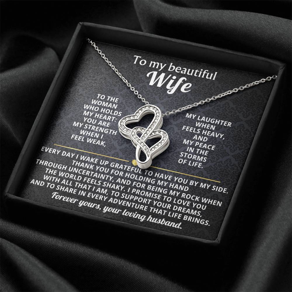 To My Beautiful Wife Heart to Heart Necklace Gift