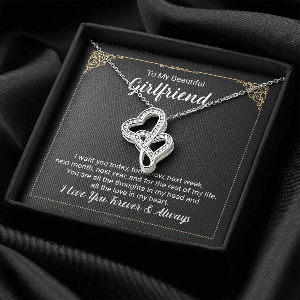 Girlfriend Double Heart Necklace Gift-[Heartfelt Family Gift]
