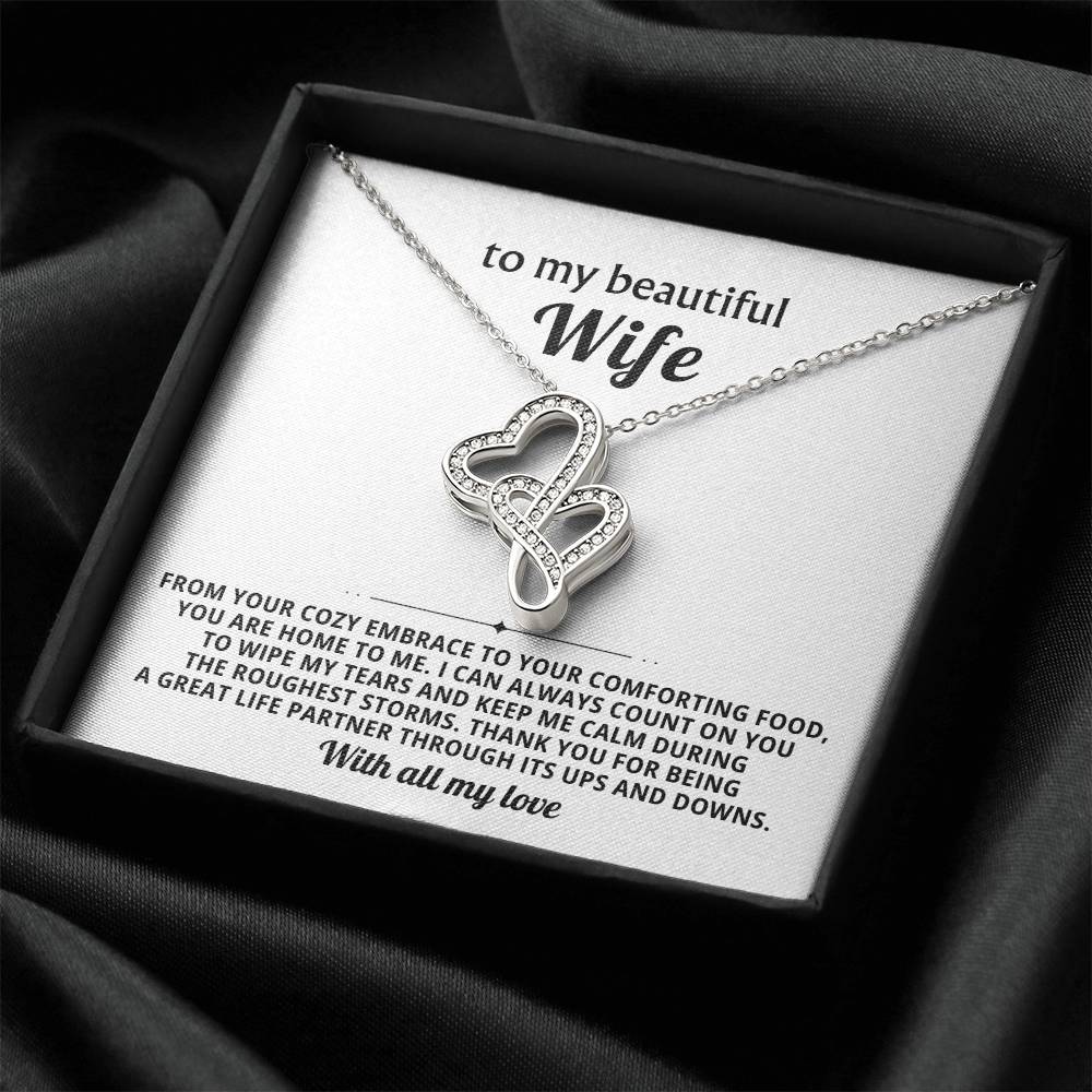 To My Beautiful Wife Heart to Heart Necklace Gift
